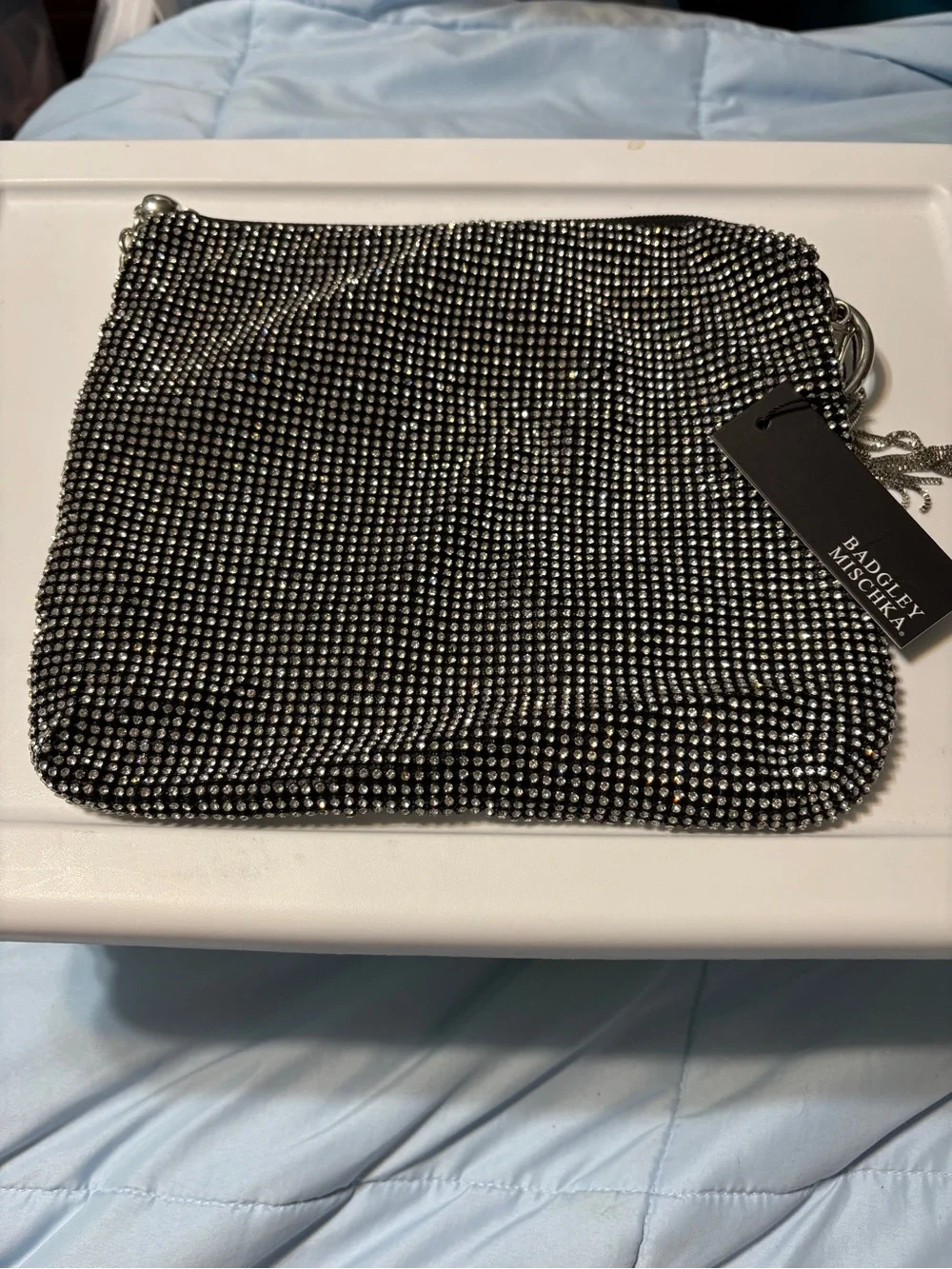 Badgley Mischka Silver Rhinestone Evening Wristlet